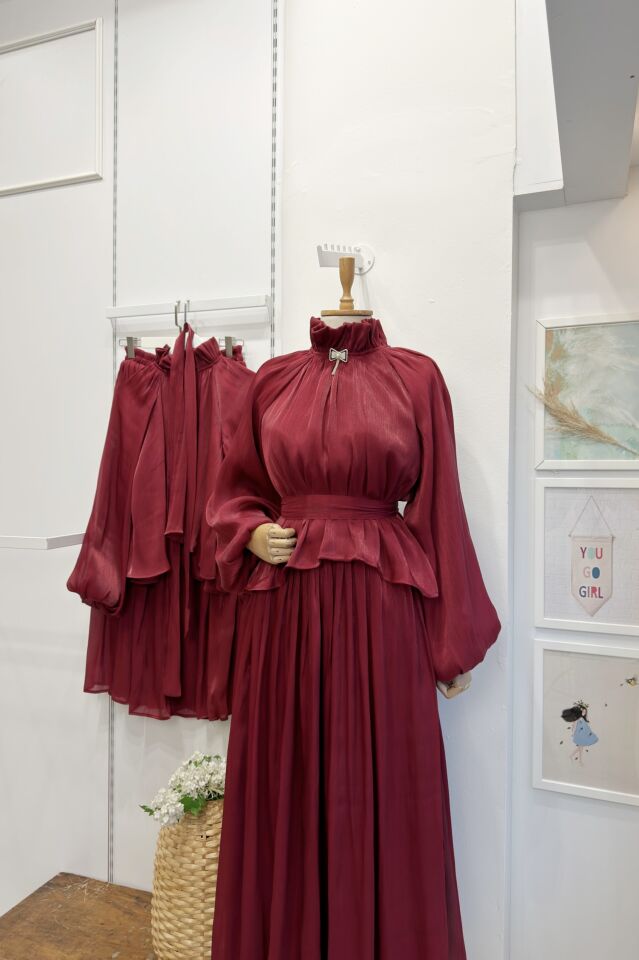 Bordo Şifon Amour Takım