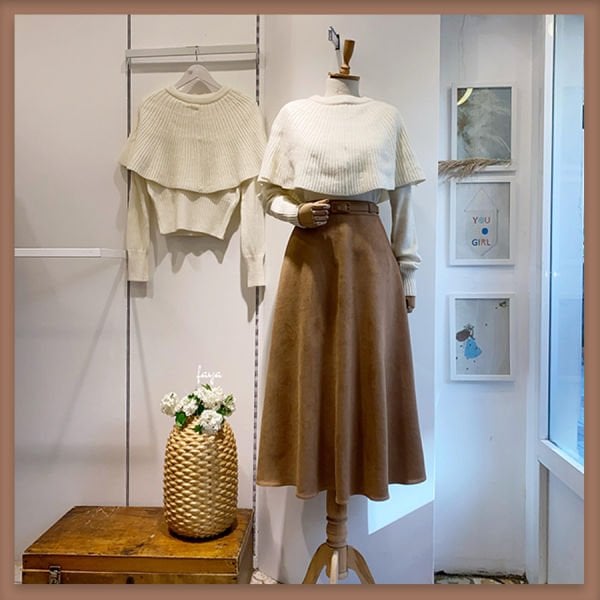 Kemerli camel süet etek