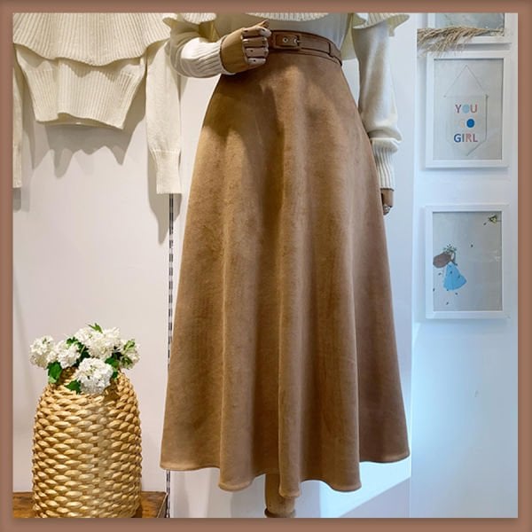 Kemerli camel süet etek