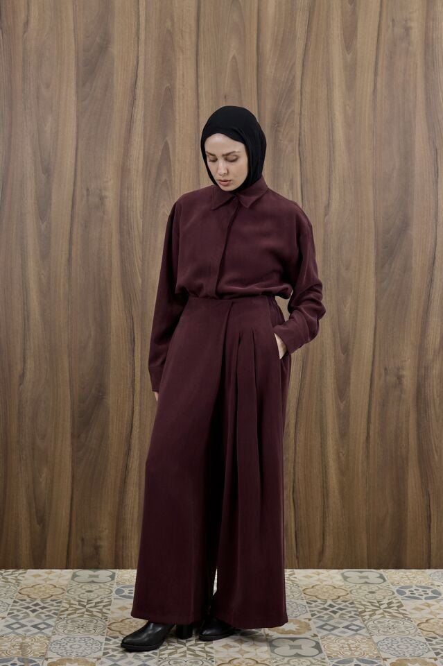 Bordo Cotton Etek Pantolon Takım