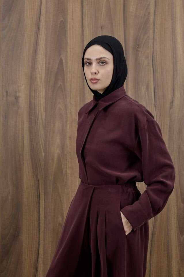 Bordo Cotton Etek Pantolon Takım