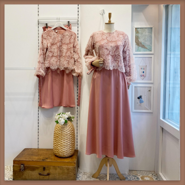Gül Kurusu Çiçekli Tulle Touch Takım