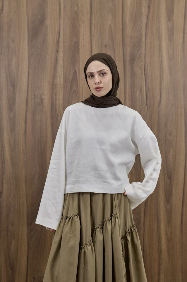 Beyaz Forme Keten Bluz