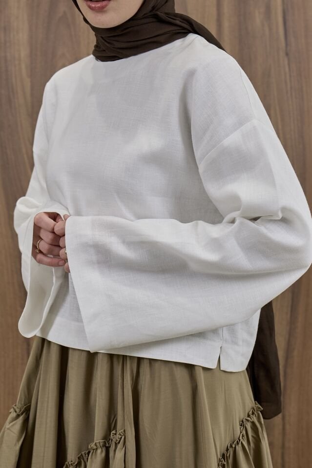 Beyaz Forme Keten Bluz