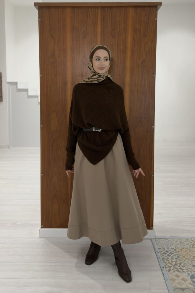 Kahverengi Asimetrik Kesim Triko Kazak