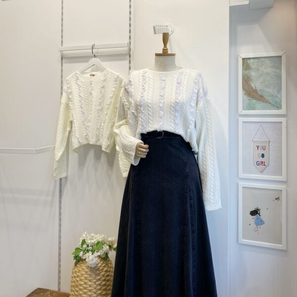 Beyaz Fisto Şeritli Kazak