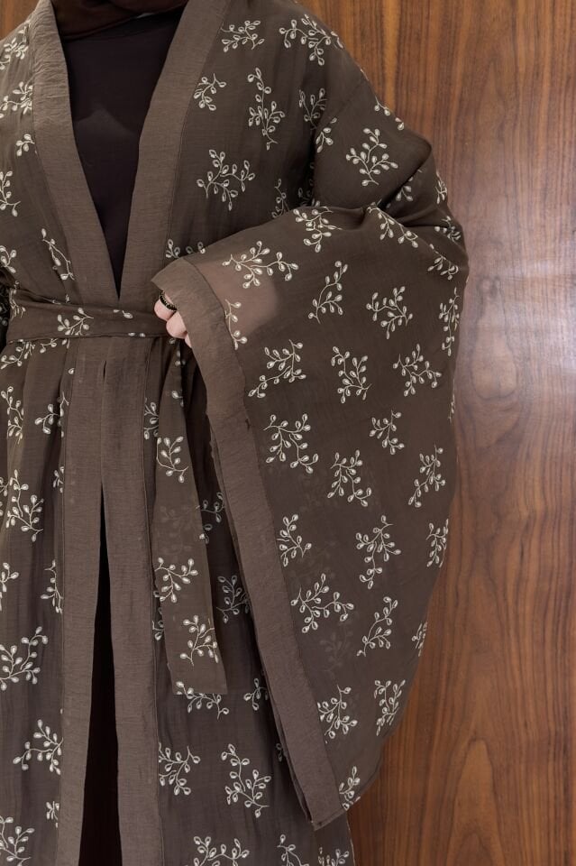 Kahverengi Florist Kimono