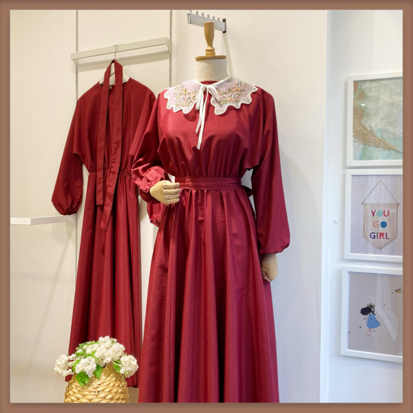 Kloş Model Bordo Poplin Elbise