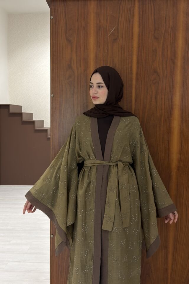 Haki Yeşili Florist Kimono