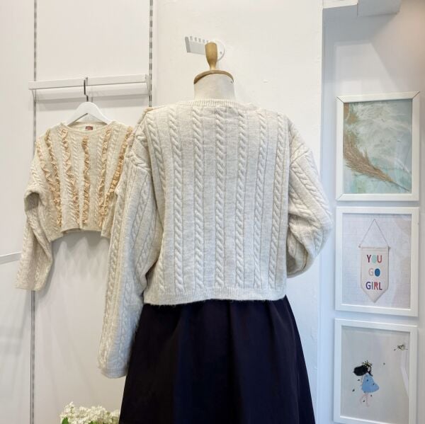 Krem Fisto Şeritli Kazak