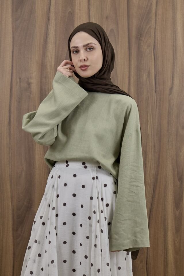 Çağla Yeşili Forme Keten Bluz