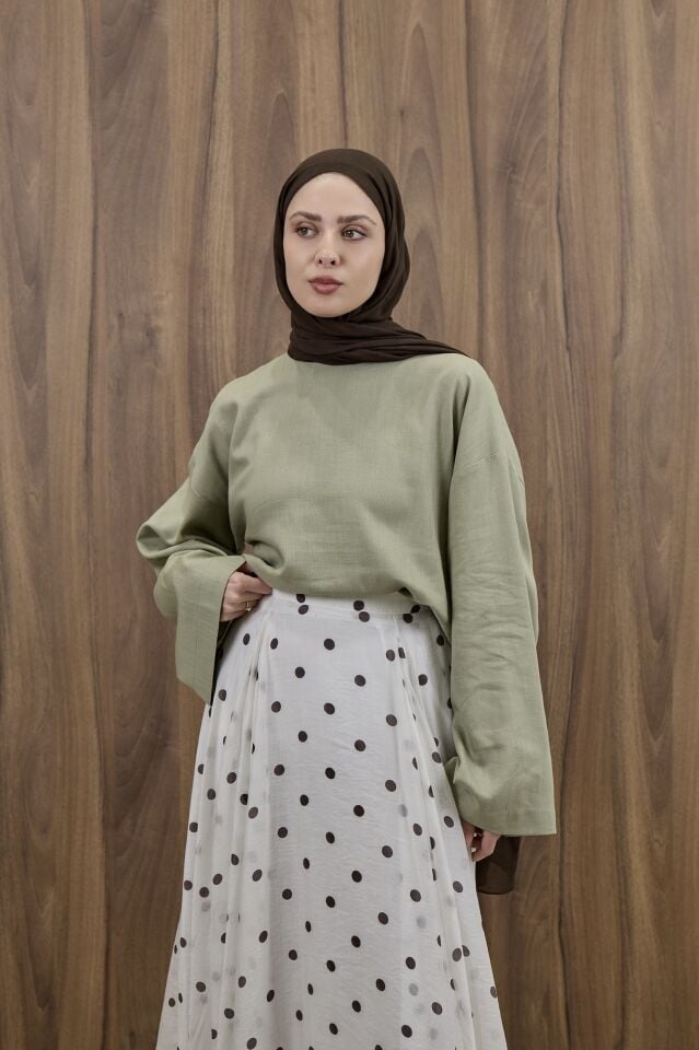Çağla Yeşili Forme Keten Bluz
