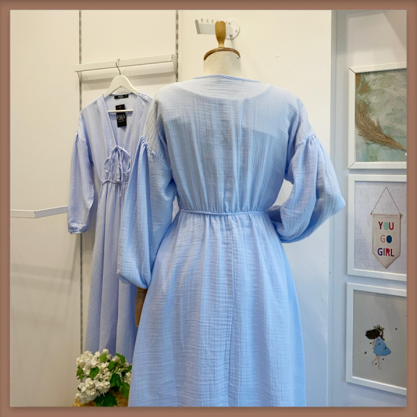 Bebe Mavisi Müslin Kumaş Matin Elbise