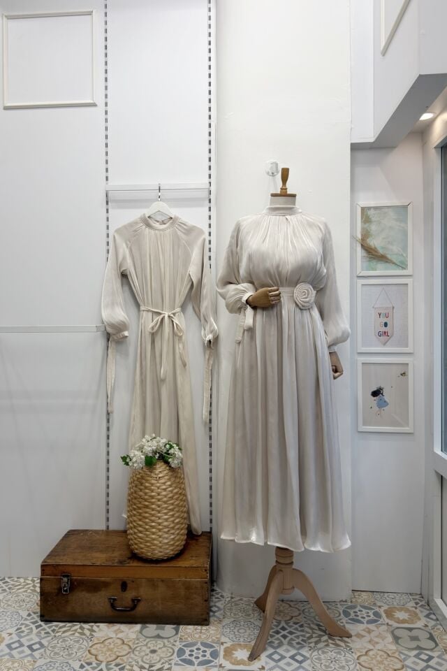 Bej Nova Şifon Abiye