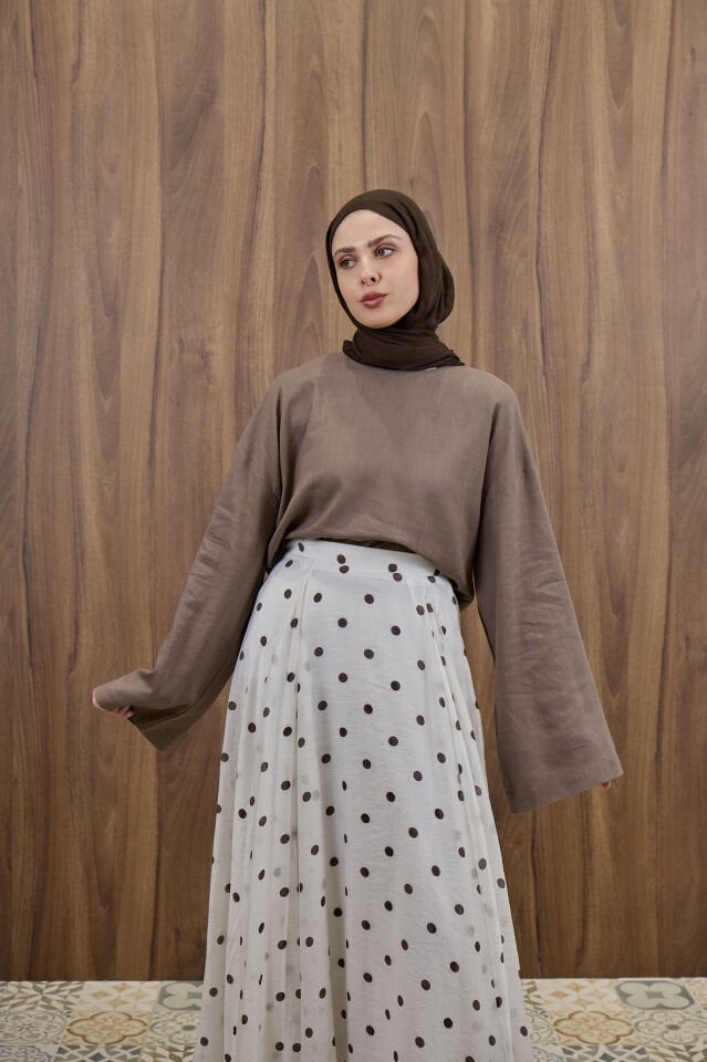 Koyu Vizon Forme Keten Bluz