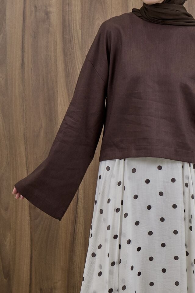 Kahverengi Forme Keten Bluz