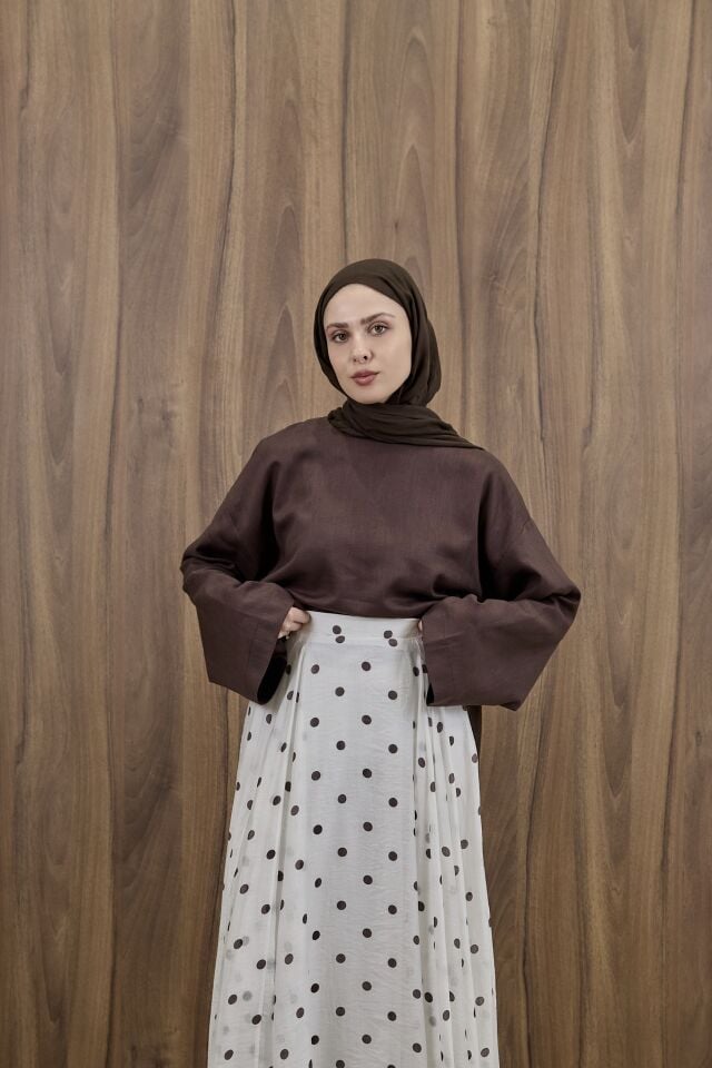 Kahverengi Forme Keten Bluz