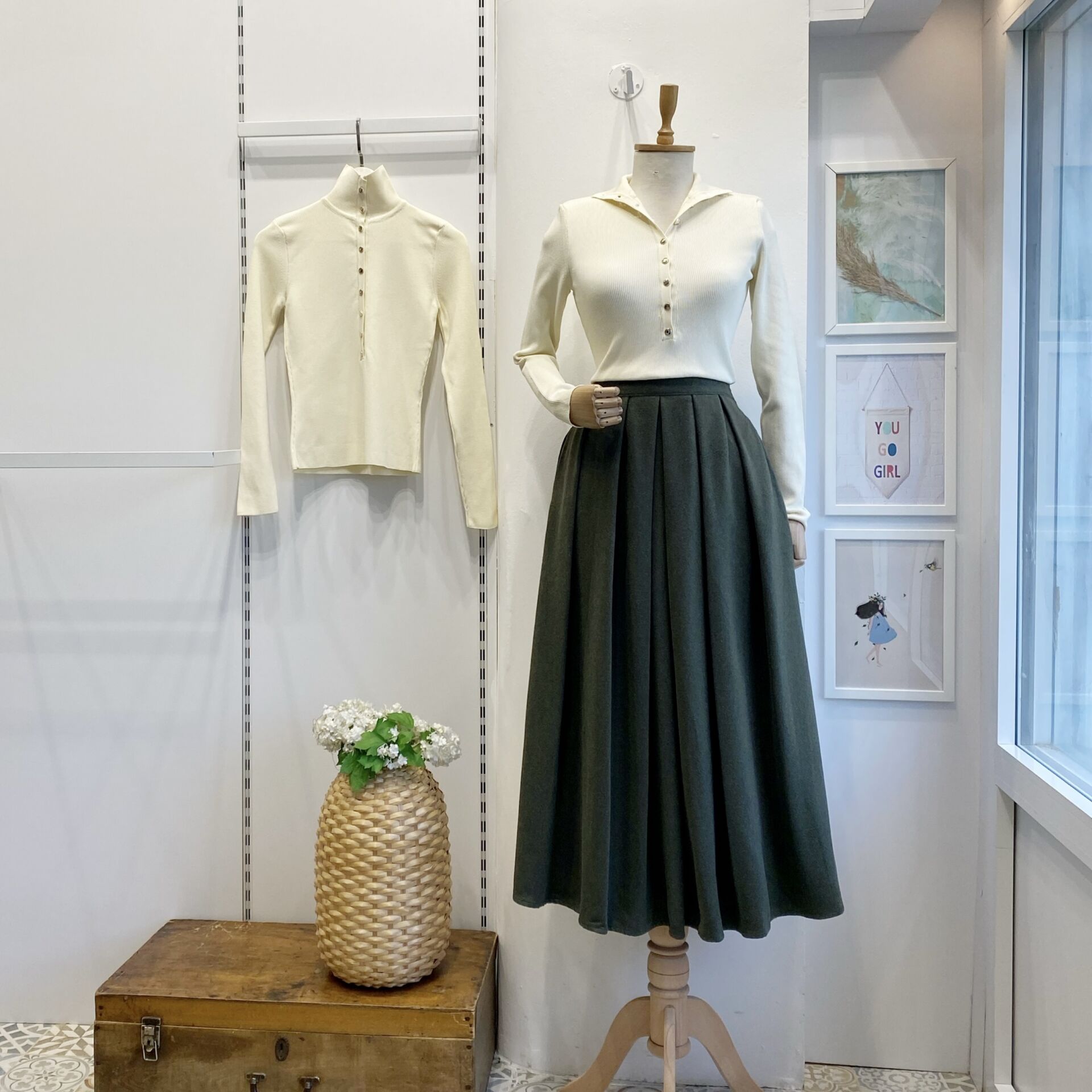 Haki Yeşili Kaşe Demain Etek