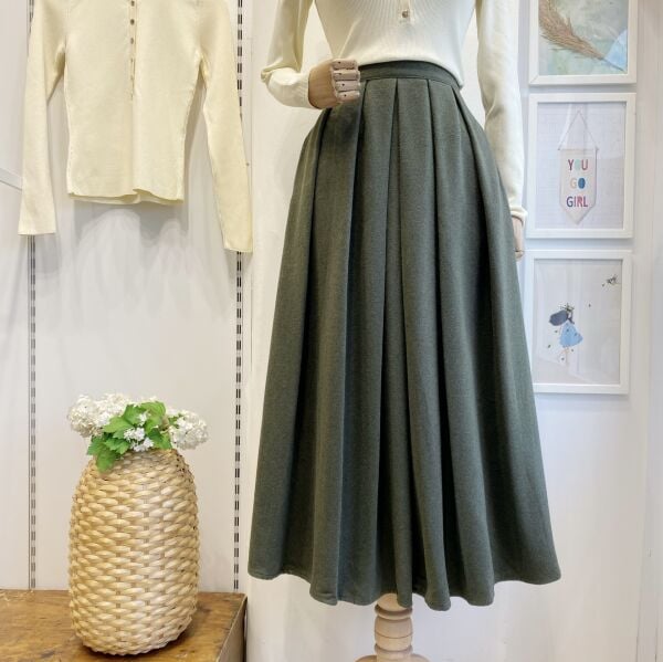 Haki Yeşili Kaşe Demain Etek