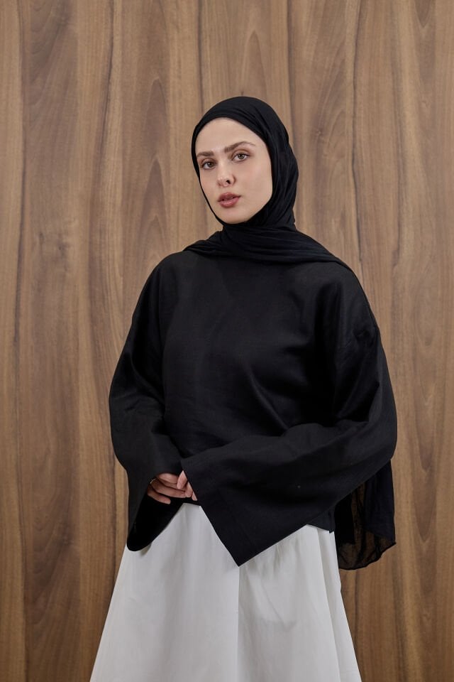 Siyah Forme Keten Bluz