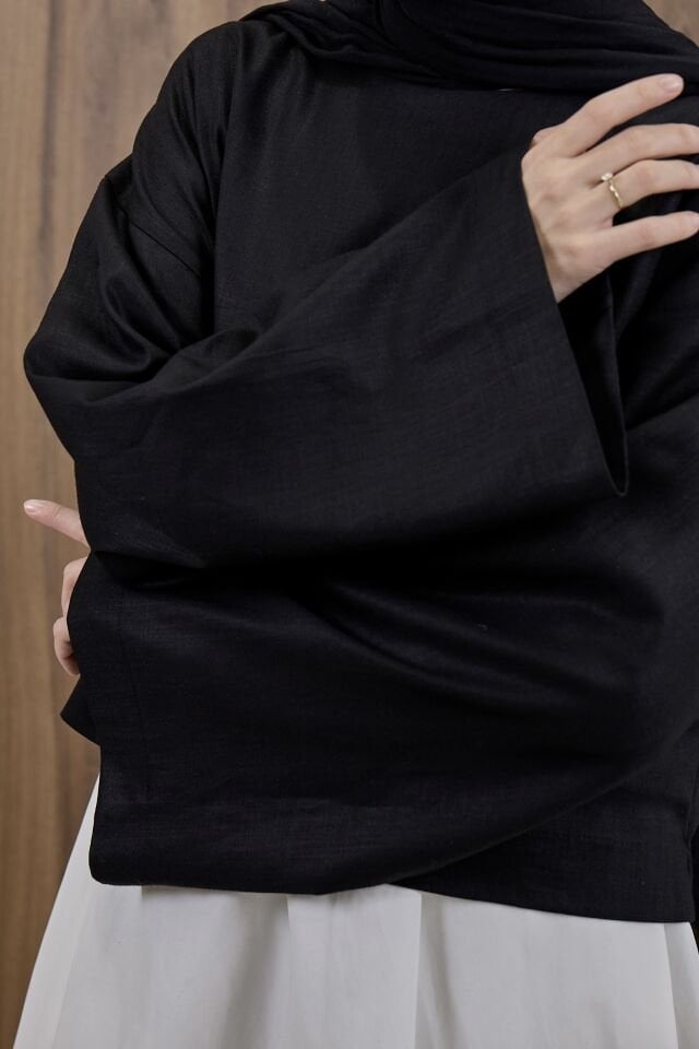 Siyah Forme Keten Bluz