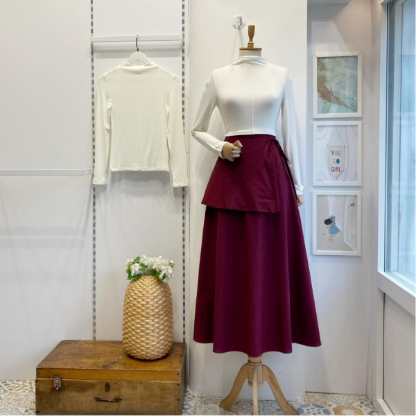 Bordo Ek Parçalı Poplin Etek