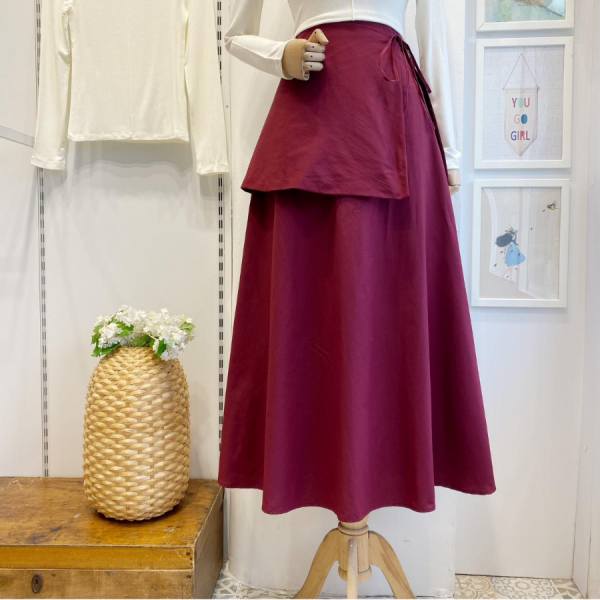 Bordo Ek Parçalı Poplin Etek