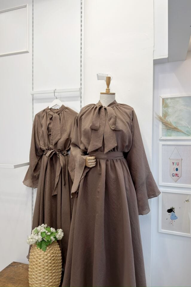 Kahverengi Diamonde Şifon Elbise