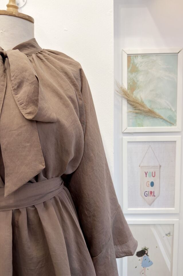 Kahverengi Diamonde Şifon Elbise