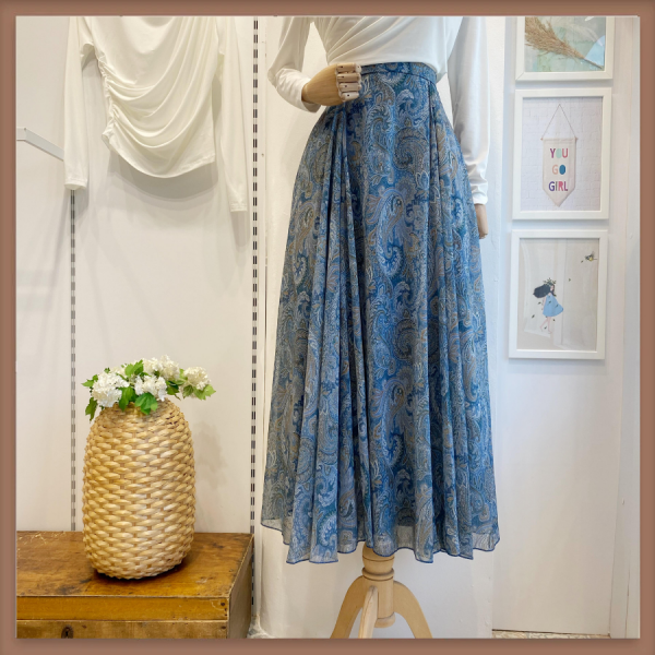 Şal Desenli Açık Mavi Şifon Etek