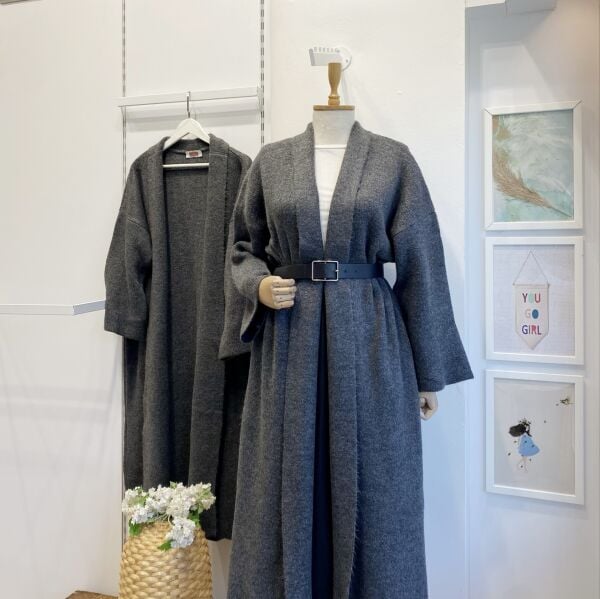 Antrasit Salaş Uzun Triko Hırka