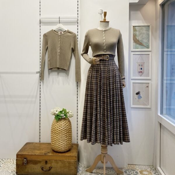 Vizon Minik Ekose Desenli Kemerli Etek