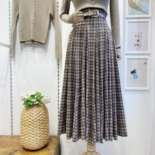 Vizon Minik Ekose Desenli Kemerli Etek