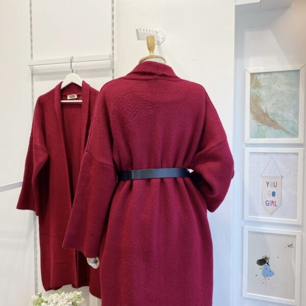 Bordo Salaş Uzun Triko Hırka