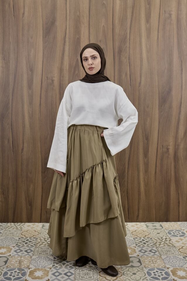 Ihlamur Yeşili Ajouter Vual Keten Etek