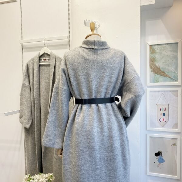 Gri Salaş Uzun Triko Hırka