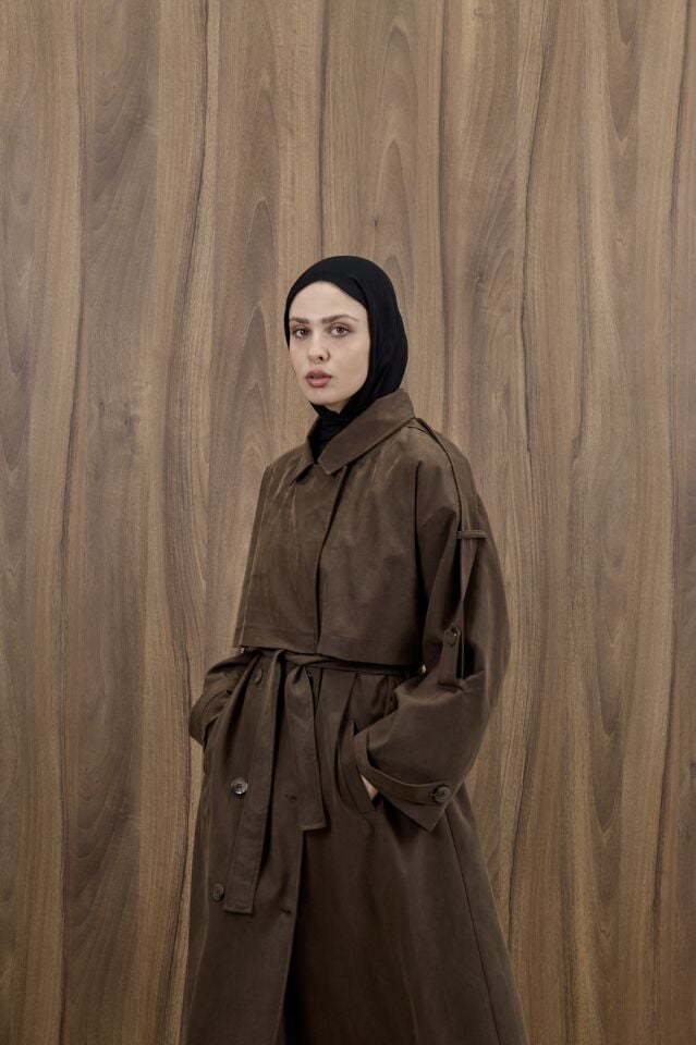 Kahverengi Nubuk Görünümlü Tensel Trençkot