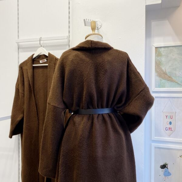 Kahverengi Salaş Uzun Triko Hırka