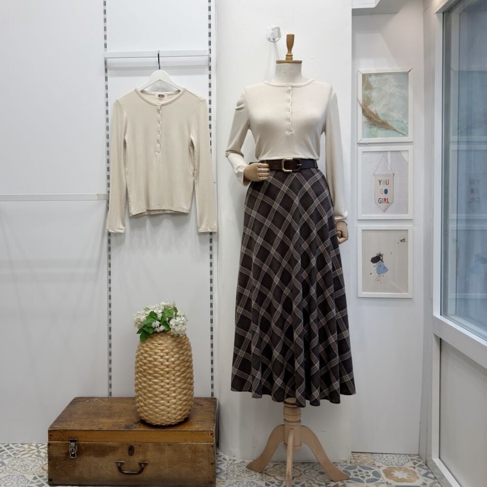 Koyu Vizon Ekose Desenli Loom Etek