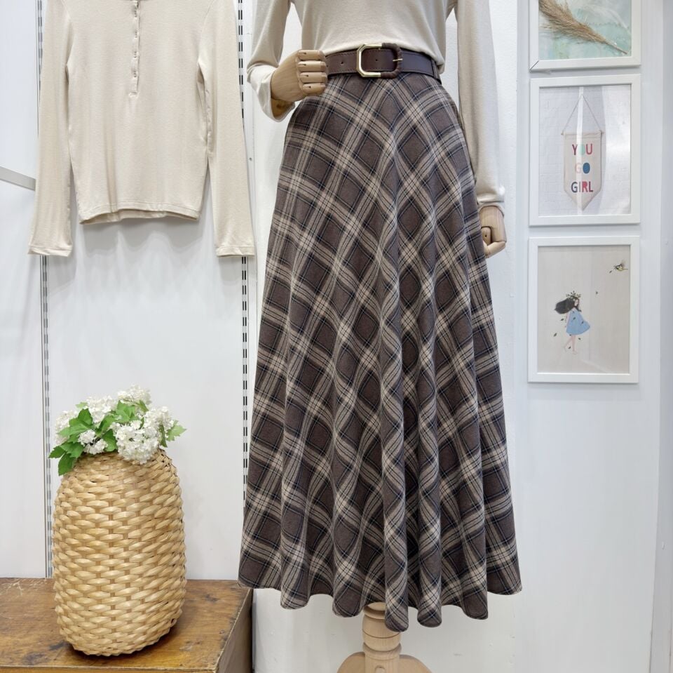 Koyu Vizon Ekose Desenli Loom Etek