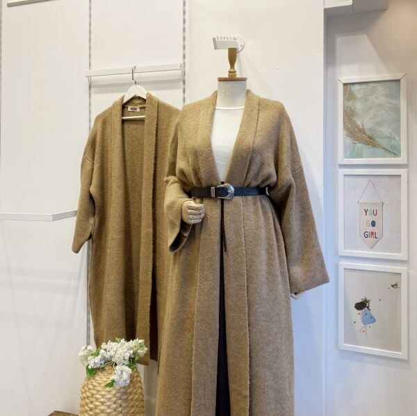 Camel Salaş Uzun Triko Hırka