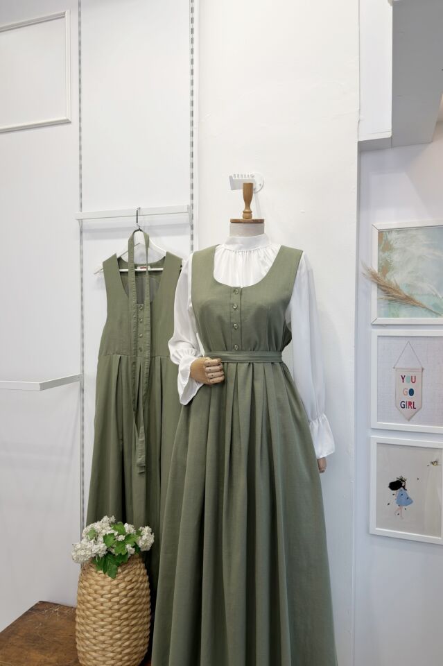 Çağla Yeşili Önü Düğmeli Keten Jile