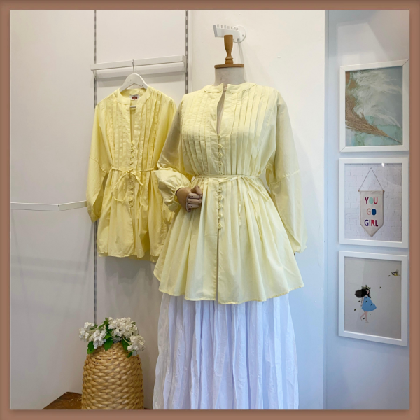 Sarı Nervür Dikişli Keten Tunik