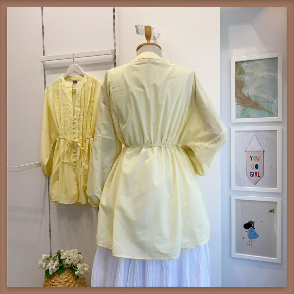 Sarı Nervür Dikişli Keten Tunik