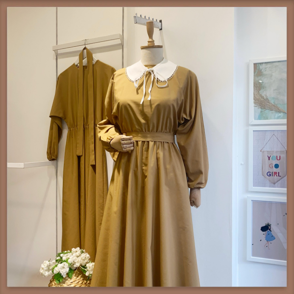 Kloş Model Camel Poplin Elbise