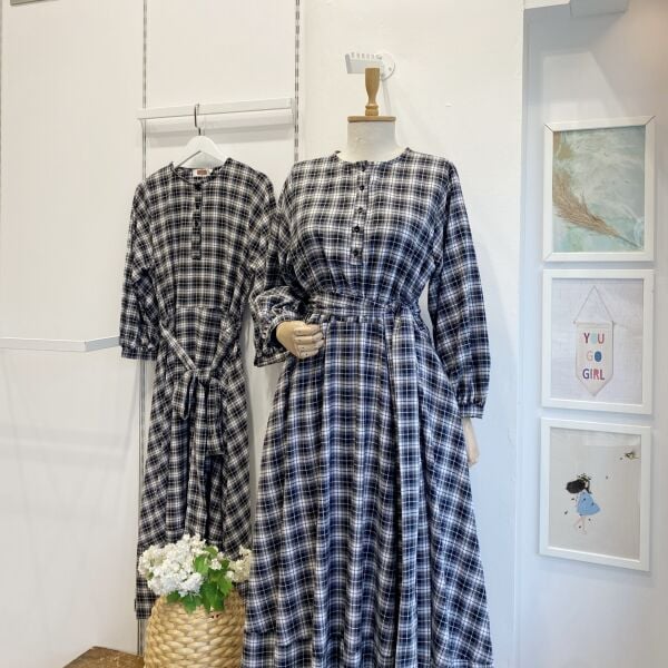 Lacivert Ekoseli Sweety Elbise