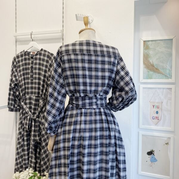 Lacivert Ekoseli Sweety Elbise