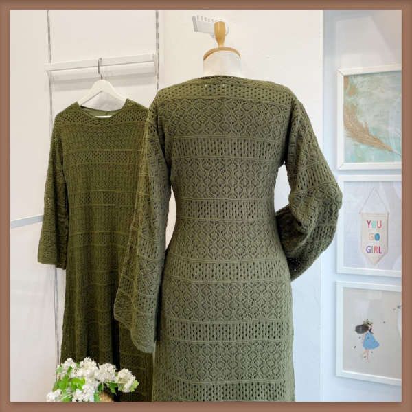 Yeşil Loops Örme Triko Elbise