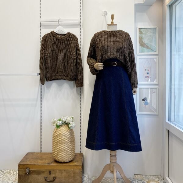 Süet Kemer Detaylı Lacivert Perline Kot Etek