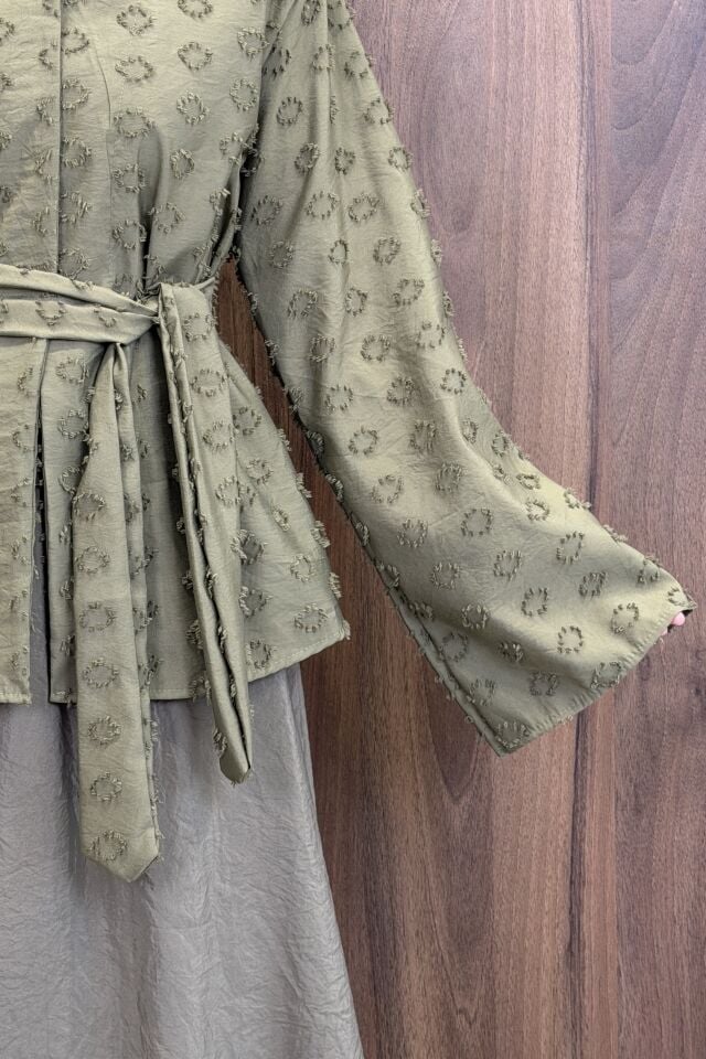 Haki Yeşili Kuşak Detaylı Layers Takım